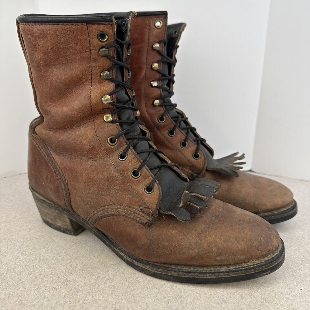 Vintage Men’s Durango Packer Western Lace Up Kiltie‎ Leather Boots Size 7.5 D